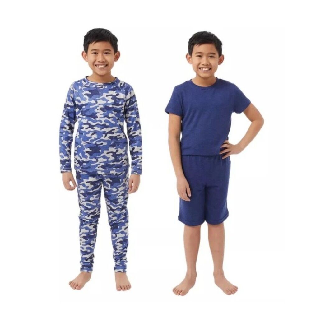 32 DEGREES Boys Sz  XS (4/5) Blue Solid & Camo 4 Pc Lounge Sleep Sets NEW